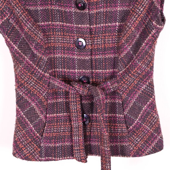 CAbi Wool Blend Tweed Brown Plaid Tie Front Vest Blazer Jacket Academia - Size M - Picture 3 of 6